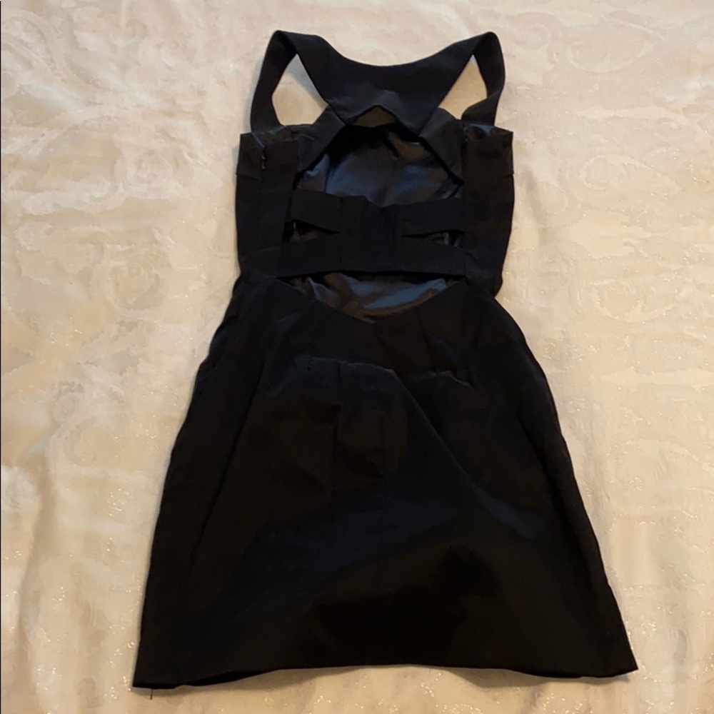Black ruched mini backless formal dress